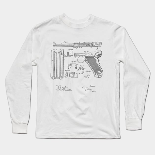 Gun Design Vintage Patent Hand Drawing Long Sleeve T-Shirt by TheYoungDesigns